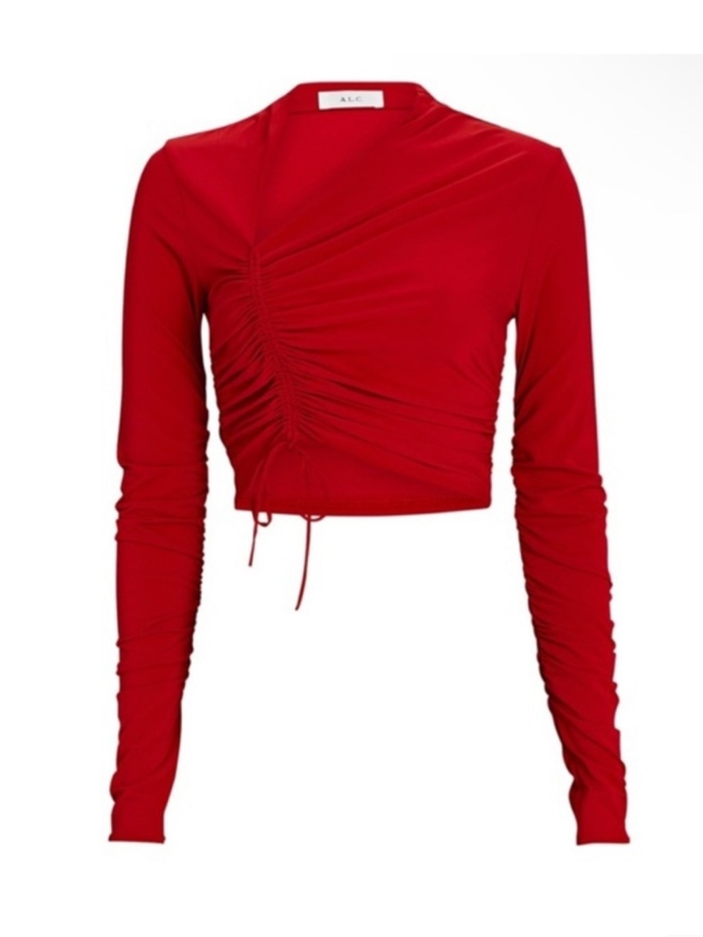 A.L.C. | Res Ruched Tie Front Long-Sleeve Crop Top